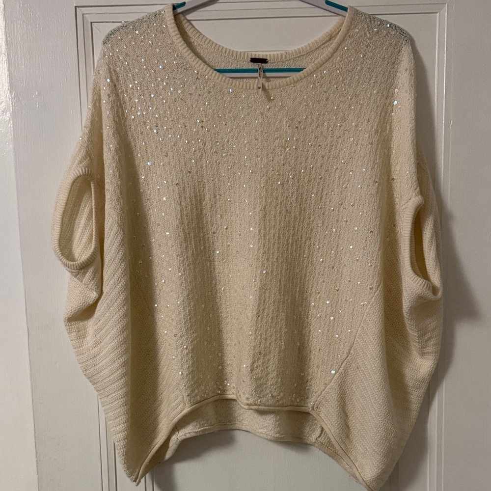 Free People Cream Sequin Detail Sweater